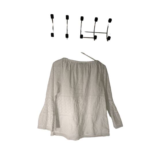 Lauren Ralph Lauren White Eyelet Lace Cotton Top with Bell Sleeves size Med - Picture 2 of 9